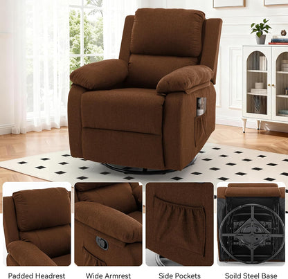 Korser Recliner Chair, 360 Swivel Rocker Chair for Adults, Small Rocking Recliner for Small Spaces, Upholstered Fabric Glider Recliner Nursery
