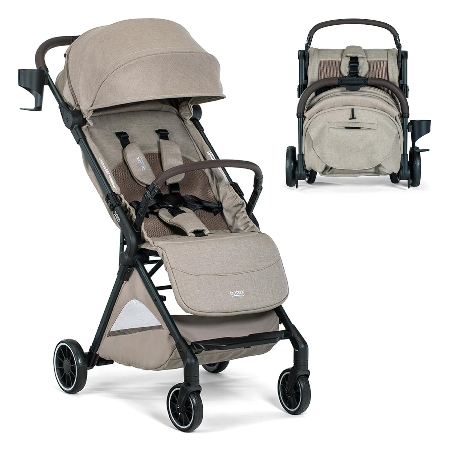 Britax Juniper Compact On-The-Go Stroller, Effortless Fastpack System with One-Hand RapidFold, Portable & Lightweight for Travel, Built-in Carry Handle, Ventilating Fabrics, Raven Black