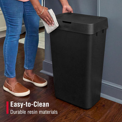 Rubbermaid Commercial Products Touch Top Trash Can/Wastebasket with Lid, 13-Gallon, Small Black Garbage Bin for Home/Kitchen/Bathroom/Bedroom/Office