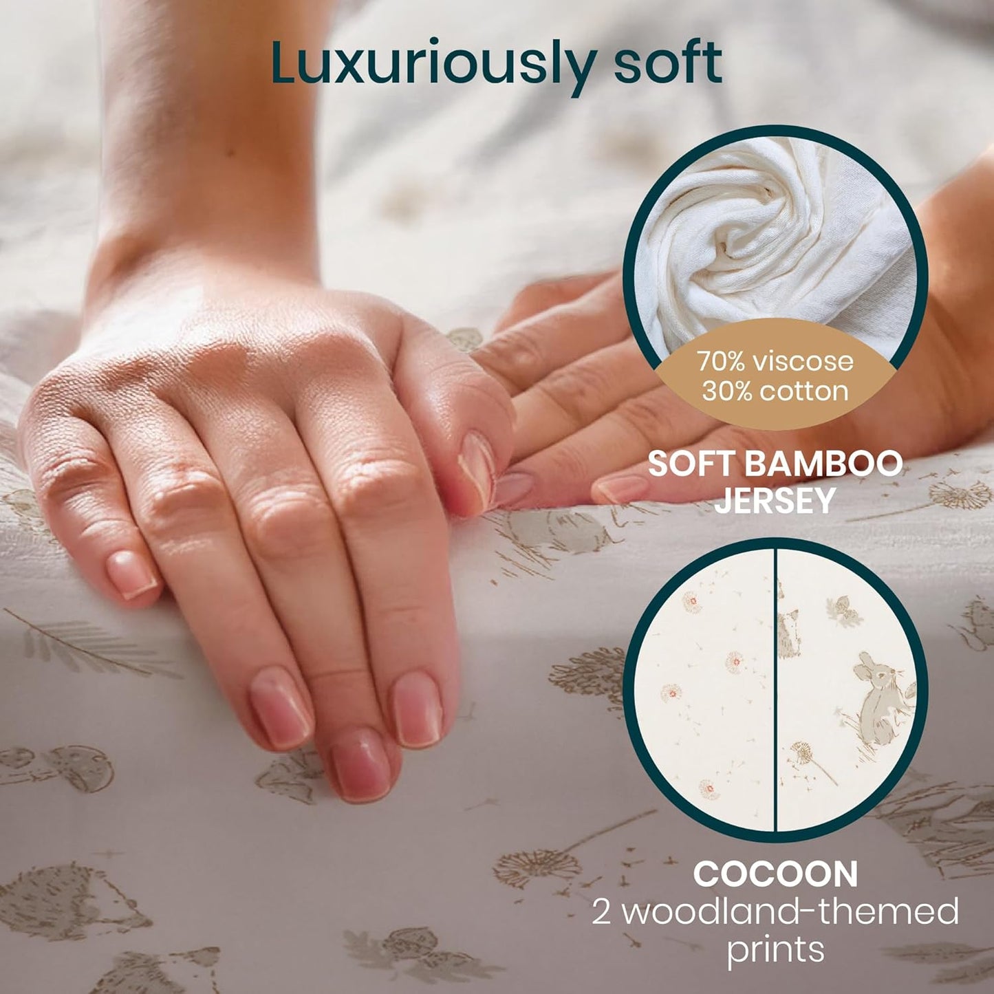 Tutti Bambini Premium Bassinet Sheets (2 Pack) - Soft & Breathable Bamboo Jersey, Double-Strength Bedside Sleeper Sheets, Fits Mattresses from 20.8 x 31.5 in to 23.6 x 35.4 in (Our Planet)
