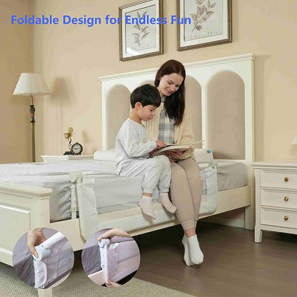 Grelife Foldable Bed Rail for Toddlers, Tall Toddler Bed Rails for Twin, Full, Queen Bed, Baby Bed Rail Guard with Reinforced Metal Frame & Breathable Mesh (1, pearlwhite, 43.0")