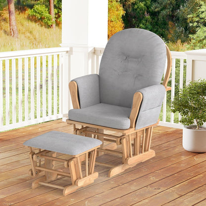 Costzon Nursery Glider with Ottoman, Upholstered Comfort Glider Rocker with Padded Cushion, Storage Pocket, Solid Wood Base, Rocking Chair Nursery for Breastfeeding, Napping (Light Gray)