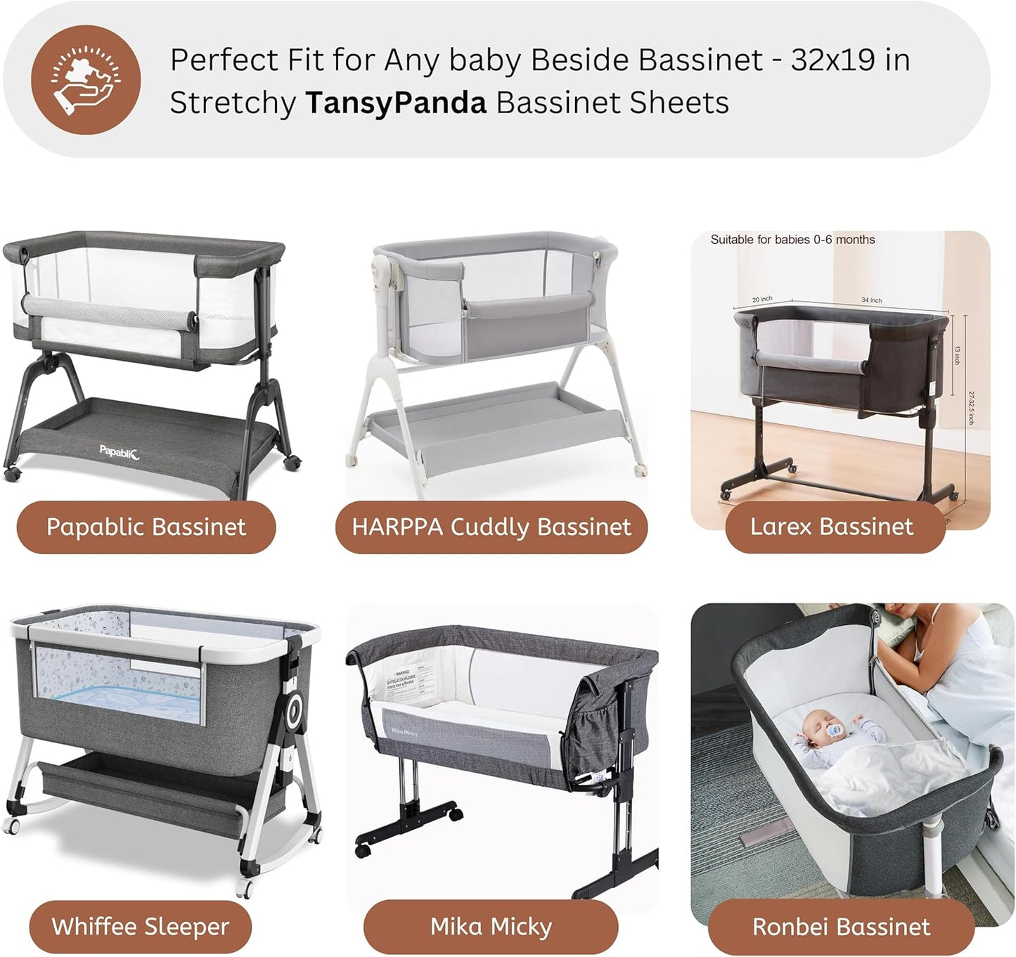 Muslin Bassinet Sheets for Angelbliss, Cowiewie, Amke, Jimglo, Suihuooo, Wayfong Baby Bassinet Bedside Sleeper by TansyPanda, 3PC, 20×33in, Ultra Soft, Breathable, Snug Fit, Unisex Boys Girls, Maadi
