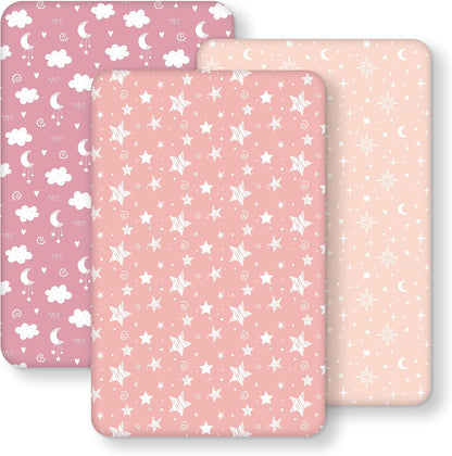 Baby Bedside Bassinet Sheets Girl, 33”x20” Compatible with Baby Delight Dream On Me & Most Rectangle Bedside Sleeper Bassinet Mattress, Super Soft Microfiber Pink Butterfly Flower