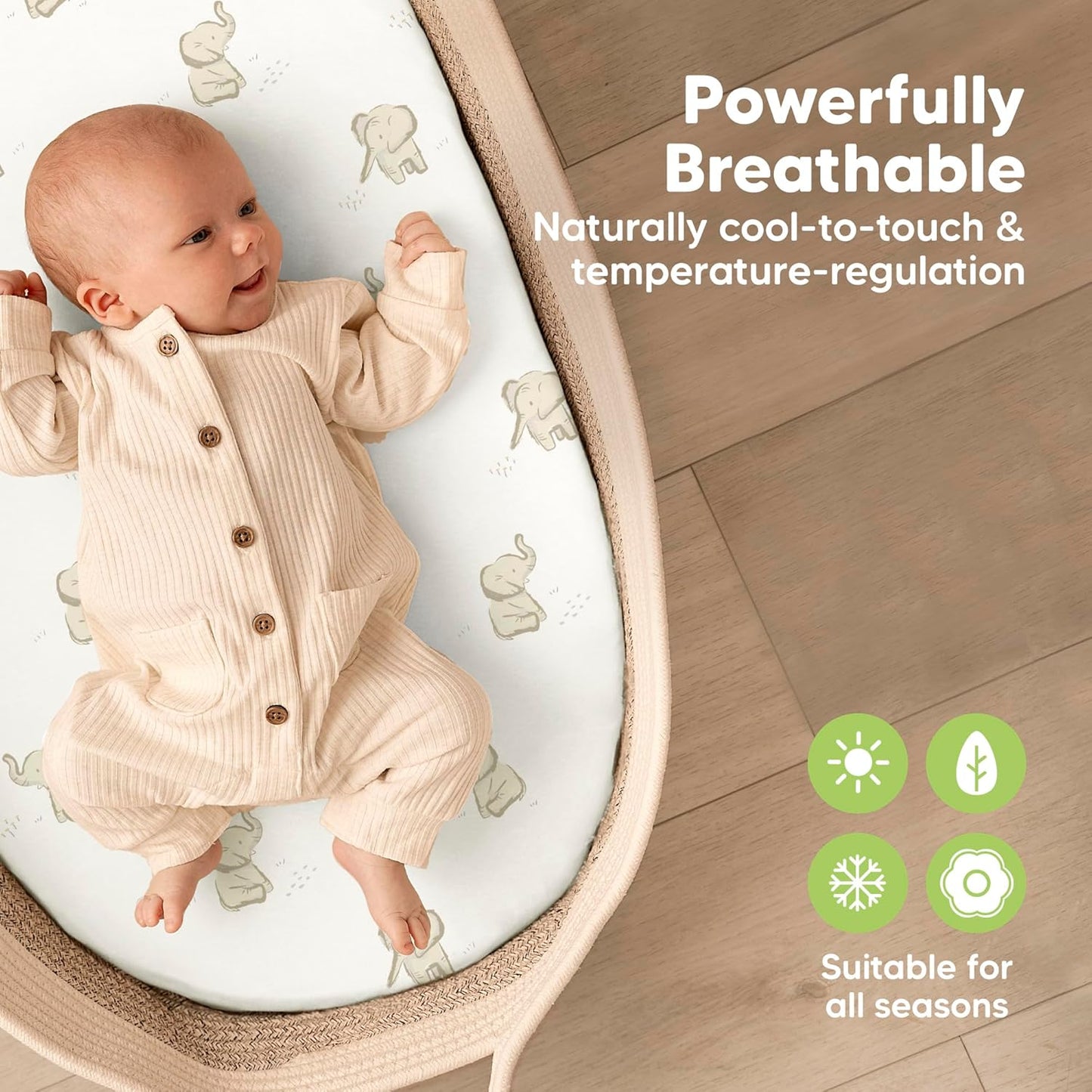 2-Pack Baby Bassinet Sheets Girl, Boy - 33x17 Viscose Derived from Bamboo Bedside Mattress Fitted Bassinet Sheets, Compatible with Halo Bassinest Swivel Sleeper, Baby Delight, Graco (Pecan)