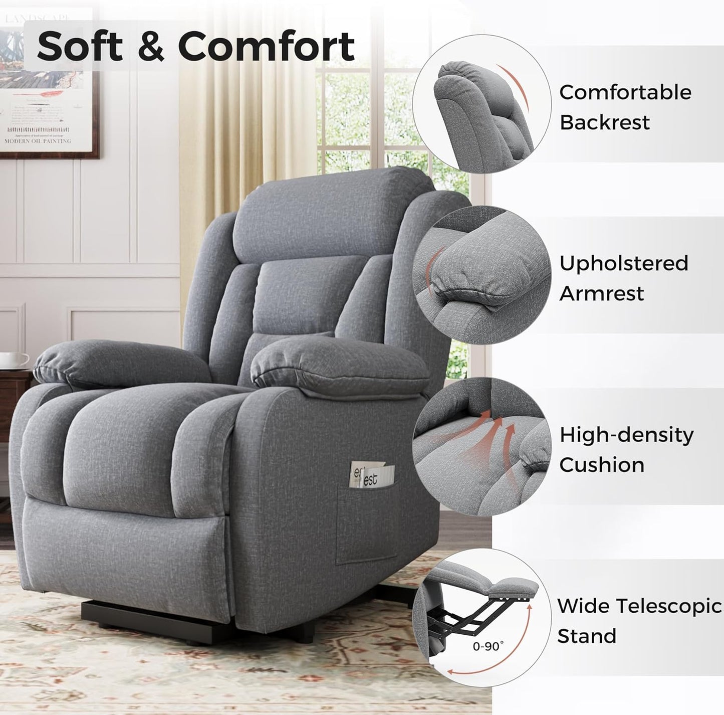 Amopatio Swivel Glider Recliner for Indoor, Nursery Rocker Chair Upholstered Single Sofa with Side Pockets and Footrest for Living Room Bedroom
