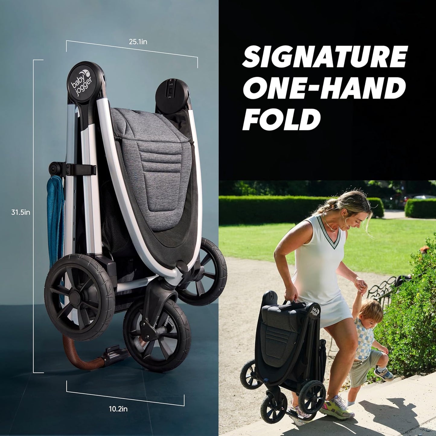 Baby Jogger City Mini GT3 All Terrain Baby Stroller with Forever Air Rubber Tires, All Wheel Suspension, Lightweight Stroller with Magnetic Buckle, No-Rethread Harness, and Foot Brake, Frosted Ivory