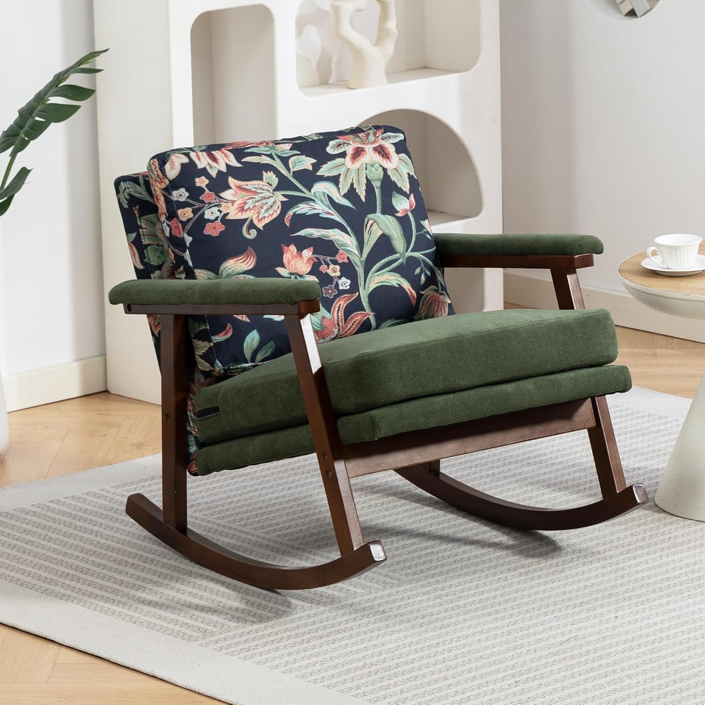 Rocking Accent Chair, Nursery Upholstered Glider Cozy Small Rocker Rocking Chair for Adult, Comfy Side Modern Arm Chair for Living Room/Bedroom/Offices/Balcony-White