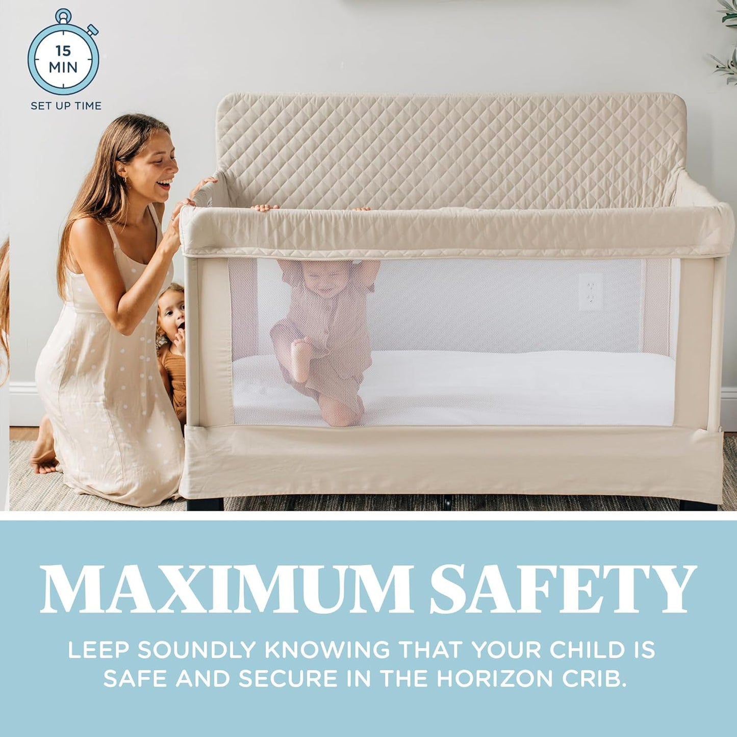 Baby Delight Lunaire Full Size Crib | Breathable Mesh Baby Crib | Tool-Free Assembly Baby Bed | Charcoal Tweed
