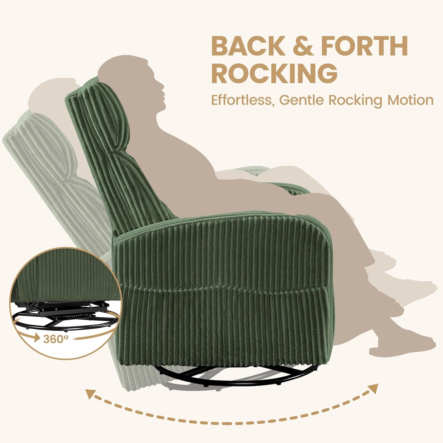 Yaheetech 360° Swivel Glider Chair for Nursery, Rocking Chair Nursing Chair with Side Pockets, Corduroy Glider for Living Room with High Back Beige