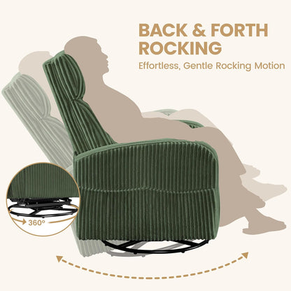 Yaheetech 360° Swivel Glider Chair for Nursery, Rocking Chair Nursing Chair with Side Pockets, Corduroy Glider for Living Room with High Back Beige
