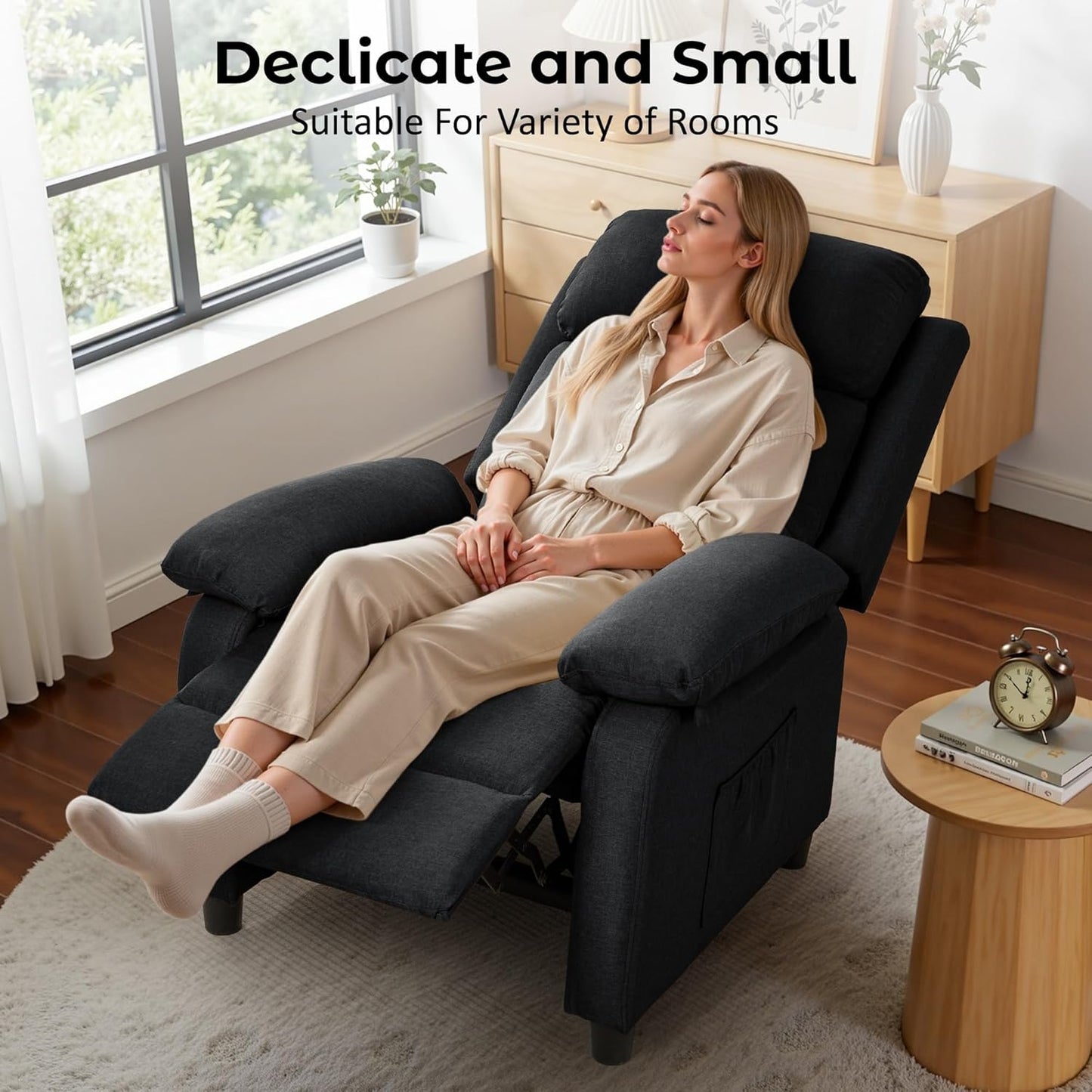 Korser Recliner Chair, 360 Swivel Rocker Chair for Adults, Small Rocking Recliner for Small Spaces, Upholstered Fabric Glider Recliner Nursery