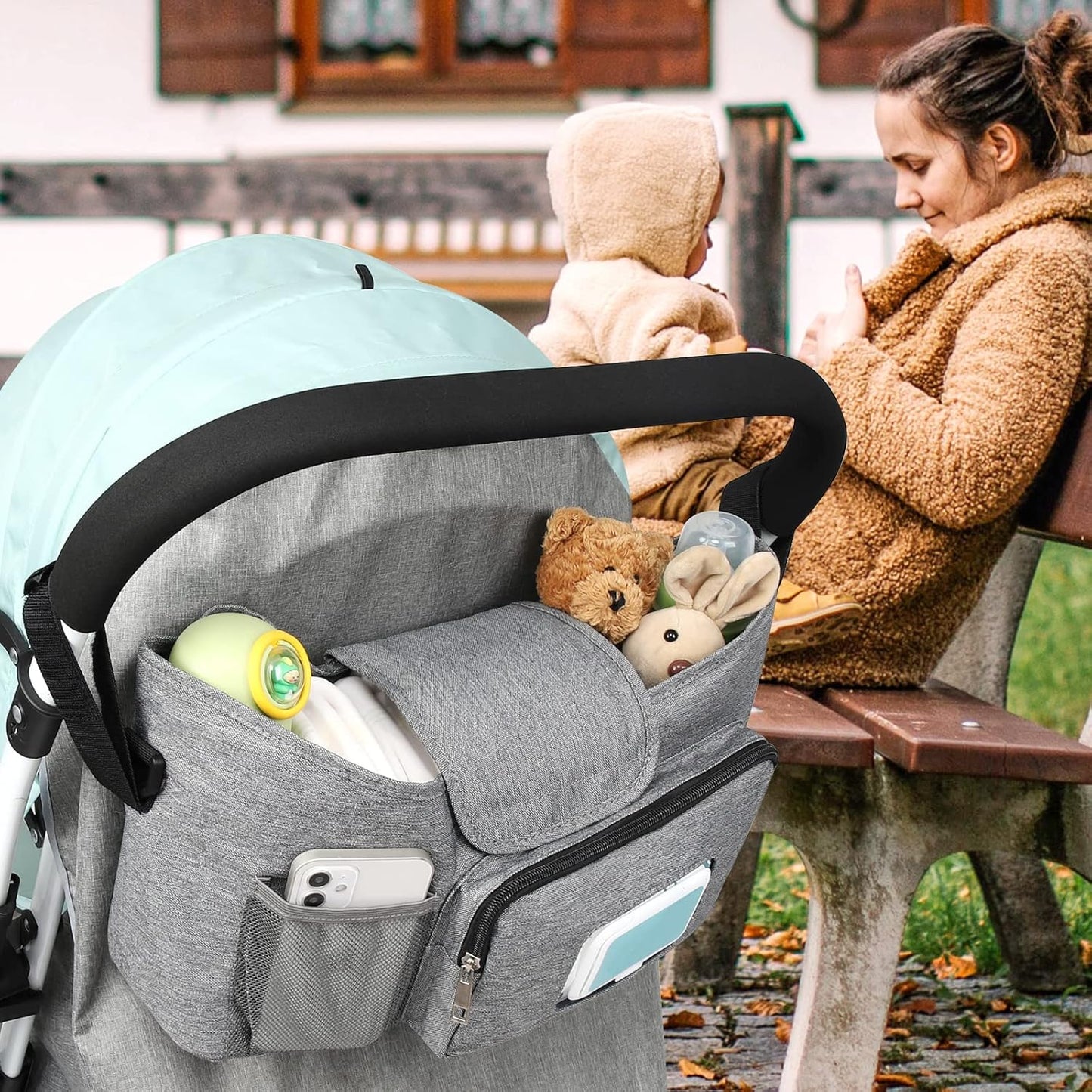 Accmor Universal Stroller Organizer with Insulated Cup Holder, Stroller Caddy Bag Accessories, Stroller Cup Holder Organizer for Uppababy Baby Jogger Britax Stroller, Black