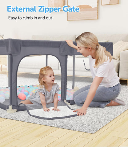 Dripex Baby Playpen, 47"x47" Small Playpen for Babies, Enhanced Safety Baby Play Yard for Indoor & Outdoor, Infant Play Pen with Soft Breathable Visible Mesh, Anti-Fall Design & Easy Setup, Grey