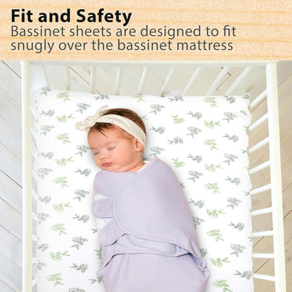 3-Pack Bedside Sleeper Bassinet Sheets | GOTS Certified Organic 100% Muslin Cotton | Ultra Soft & Breathable | 33×20×4” Fitted Sheets | Universal Fit 29–33” x 17–21” Pads