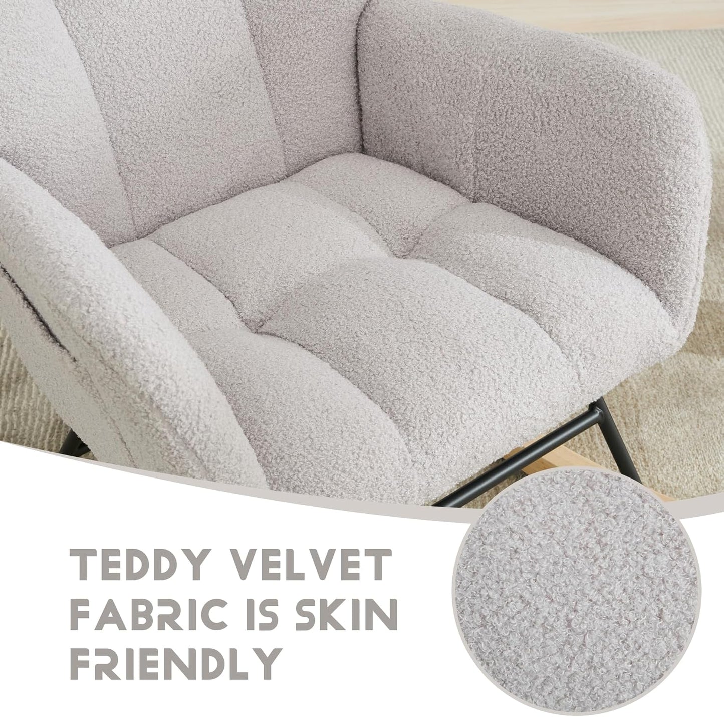 Nursery Rocking Chair Teddy Upholstered Glider Rocker Rocker Accent Chair with High Backrest Armchair Comfy Side Pocket Modern Rocking Accent Chairs for Living Room, Nursery, Office-Green