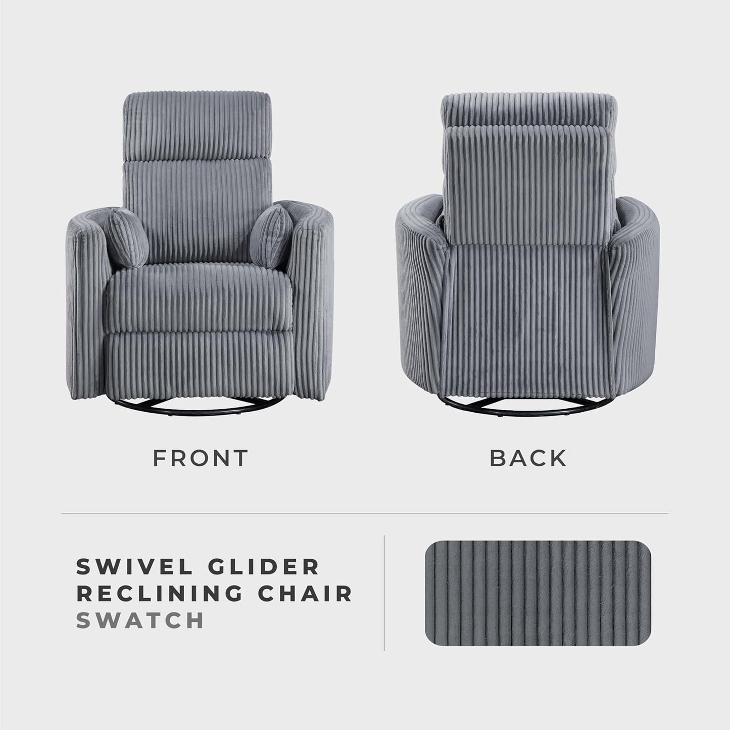Lexicon Modern Swivel Glider Recliner Chair, Nursery Glider, Corduroy Fabric Upholstery Recliner with 2 Lumbar Pillows, Manual Reclining Sofa Chair for Living Room/Office/Apartment, Beige
