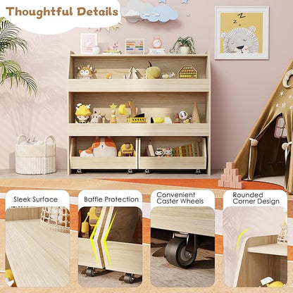 COZPAW Toy Storage Organizer, 3 Tier Montessori Shelf with Movable Bins (Wood)