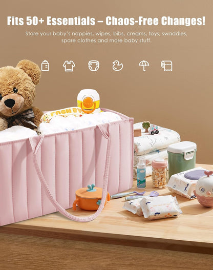 SWEET DOLPHIN 2-Pack Quilted Diaper Caddy Organizer – Premium Puffer Style Nursery Storage Bins – Water-Resistant & Wipeable Changing Table Organizer – Trendy Tote for Home & Car Travel - Mocha Brown