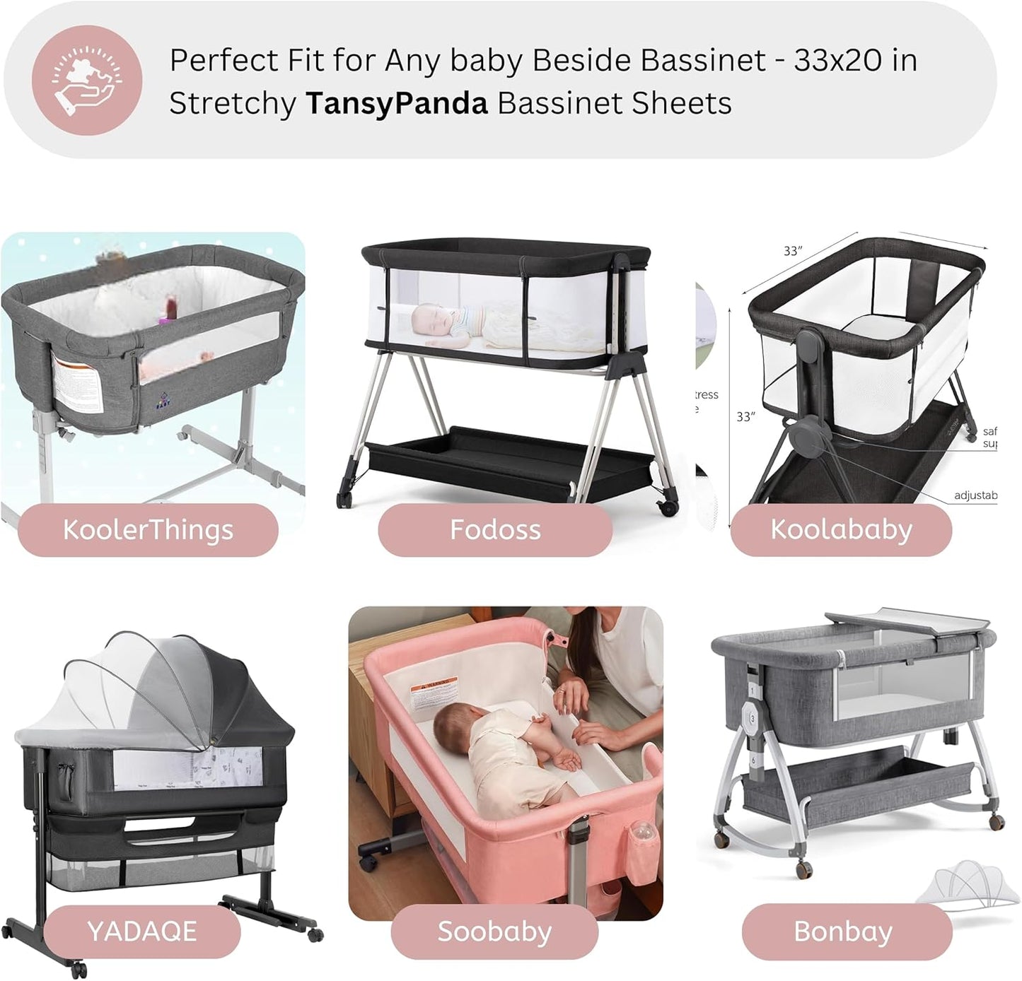 Muslin Bassinet Sheets for Angelbliss, Cowiewie, Amke, Jimglo, Suihuooo, Wayfong Baby Bassinet Bedside Sleeper by TansyPanda, 3PC, 20×33in, Ultra Soft, Breathable, Snug Fit, Unisex Boys Girls, Maadi