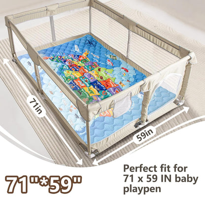 Baby Play Mat, 50x50 Playpen Mat with Super Soft Touch, Activity Mats with Upgraded Anti-Slip Bottom, Machine Washable Crawling Mats for Floor & Picnic (Animal Alphabets)