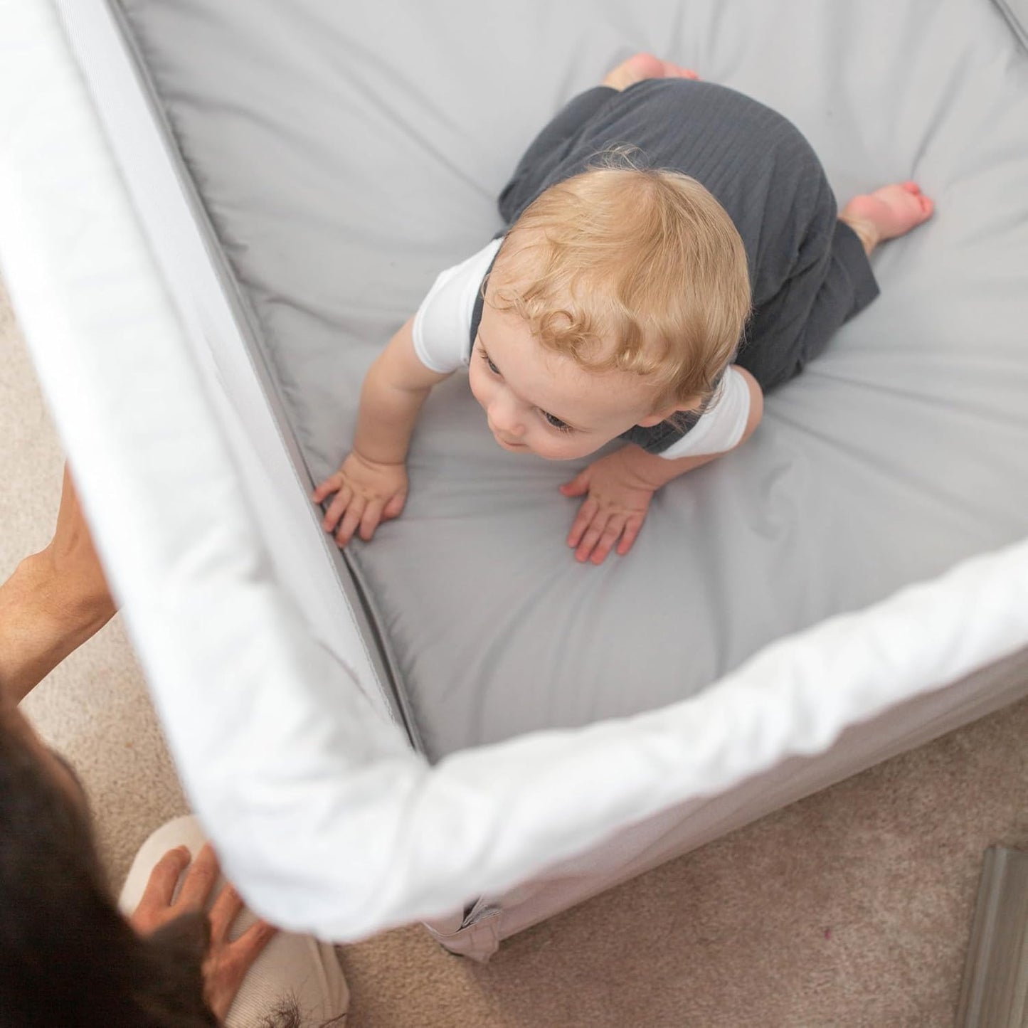 Baby Delight Lunaire Full Size Crib | Breathable Mesh Baby Crib | Tool-Free Assembly Baby Bed | Charcoal Tweed