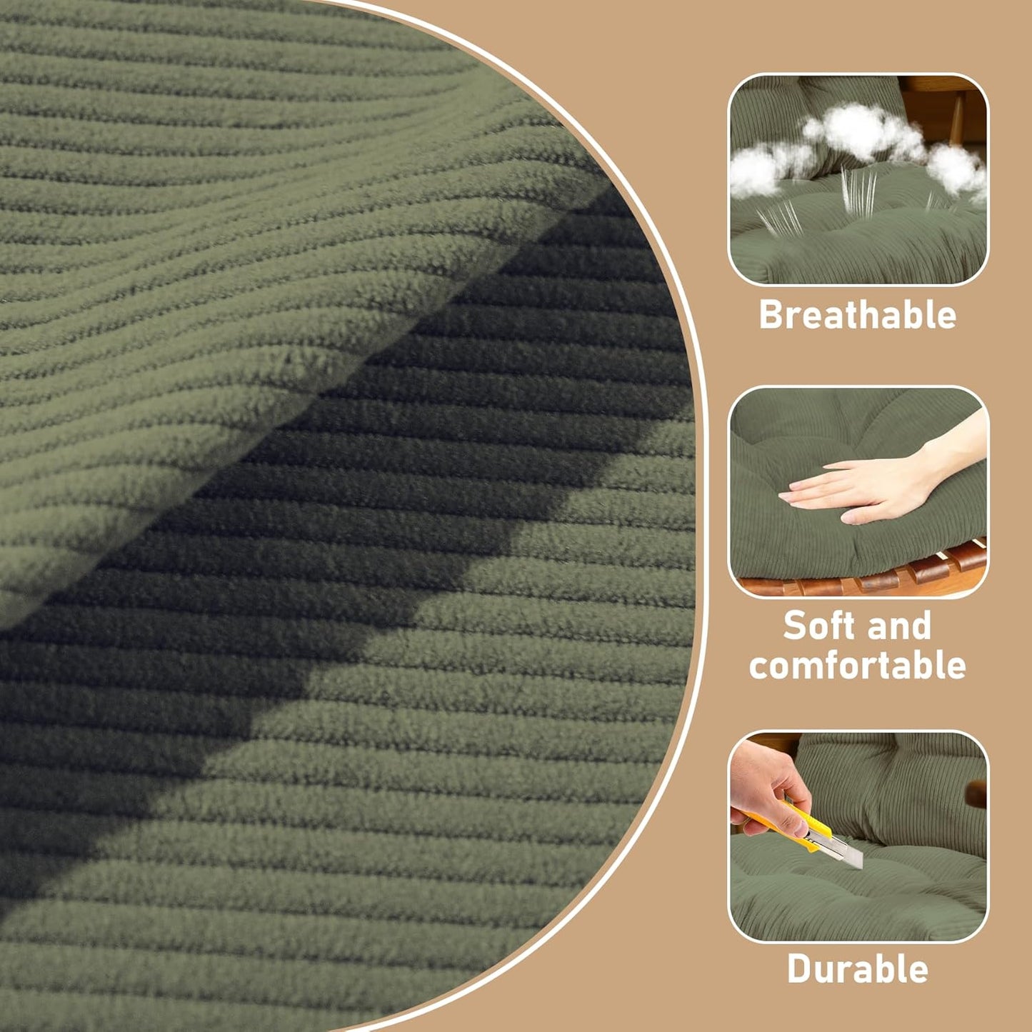 Rocking Chair Cushion with Ties Non-Slip Outdoor Rocking Chair Cushion Set Waterproof Fade-Resistant Porch Garden Patio Glider Rocker Cushions