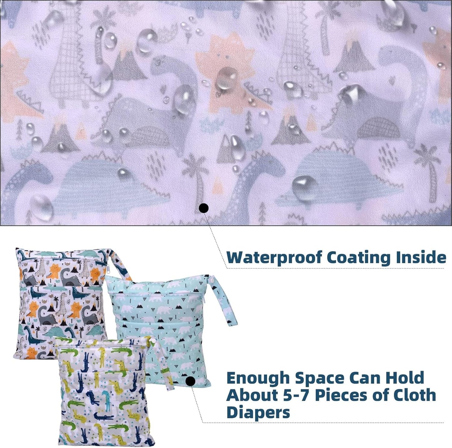 Wet Dry Bags 2-Pack with Cute Dolphin Print - Waterproof Travel Organizer for Swimming Pool Beach Gym Baby Cloth Diapers Swimwear with Dual Zippers