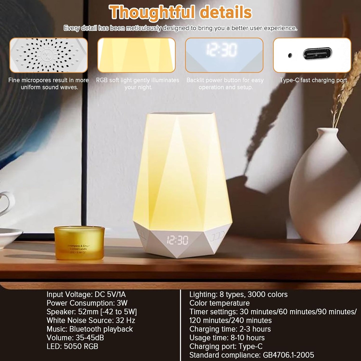 Sleep Sound Machines，White Noise Machine for Baby Sleeping with Night Light, Portable Sound Machine with 32 Soothing Sounds, 8 Night Light Colors, Timer, App Remote Control, Personal Sleep Routine