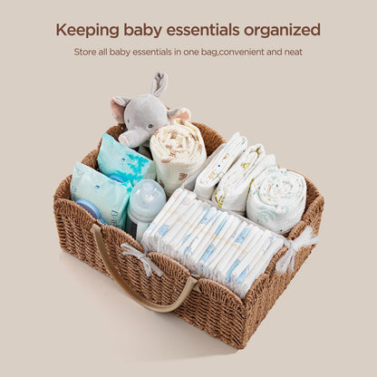 HBlife Large Baby Diaper Caddy, Paper Rope Storage Baskets Nursery Bin with Removable Divider, Portable Car Organizer for Diapers, Baby Shower Gifts, Newborn Essentials Must Haves