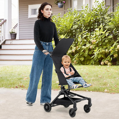 BABY JOY Lightweight Stroller, Compact Travel Stroller for Airplane with Easy One-Hand Fold, Adjustable Canopy, Storage Basket & All-Terrain Wheels for Toddlers 6-36 Months (Black)