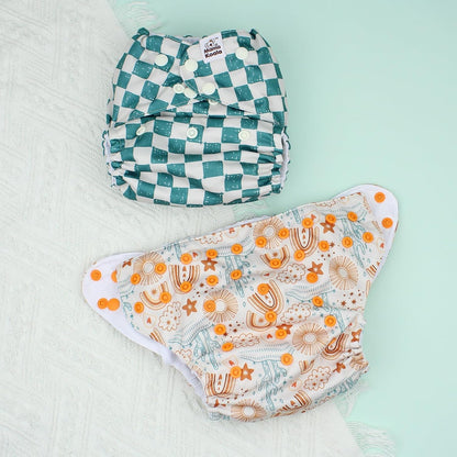 Mama Koala 3.0 Pocket Cloth Diapers for Babies with AWJ Lining, 6 Pack with 6 4-Layer Natural Cloth Diaper Inserts - Reusable and Washable Pocket Diapers(Hardworking Bees) - Colors A