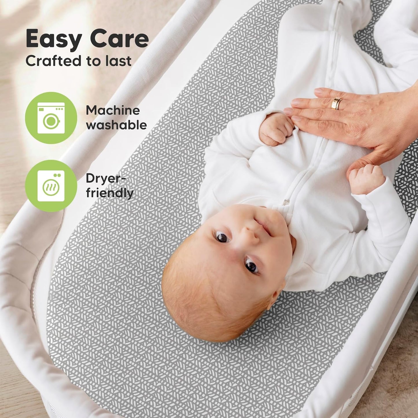 2-Pack Organic Bassinet Sheets for Girls, Boys - 100% Cotton Bassinet Mattress Sheets Compatible with Halo Bassinest Swivel Sleeper, Graco, Baby Delight, Chicco, Unisex Fitted Bassinet Sheets (Elly)