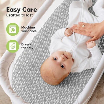 2-Pack Organic Bassinet Sheets for Girls, Boys - 100% Cotton Bassinet Mattress Sheets Compatible with Halo Bassinest Swivel Sleeper, Graco, Baby Delight, Chicco, Unisex Fitted Bassinet Sheets (Elly)