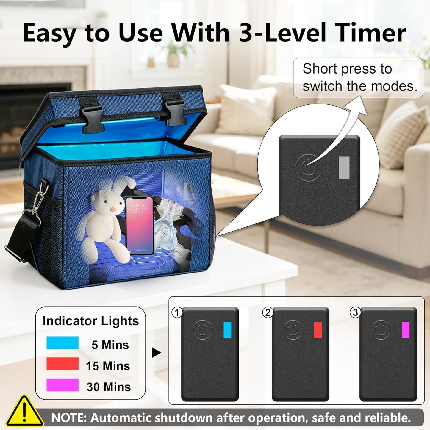 UV Sanitizer Box, 12L Portable Sanitizing and Cleaning Machine with 3-Level Timer, Foldable UV Cleaner Box for Toys, Mask, Towel, Key, UV Cleaning Machine Ozone Free