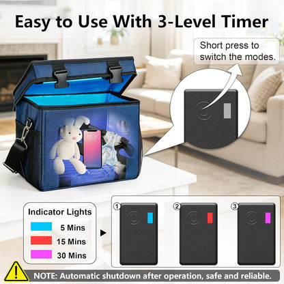 UV Sanitizer Box, 12L Portable Sanitizing and Cleaning Machine with 3-Level Timer, Foldable UV Cleaner Box for Toys, Mask, Towel, Key, UV Cleaning Machine Ozone Free