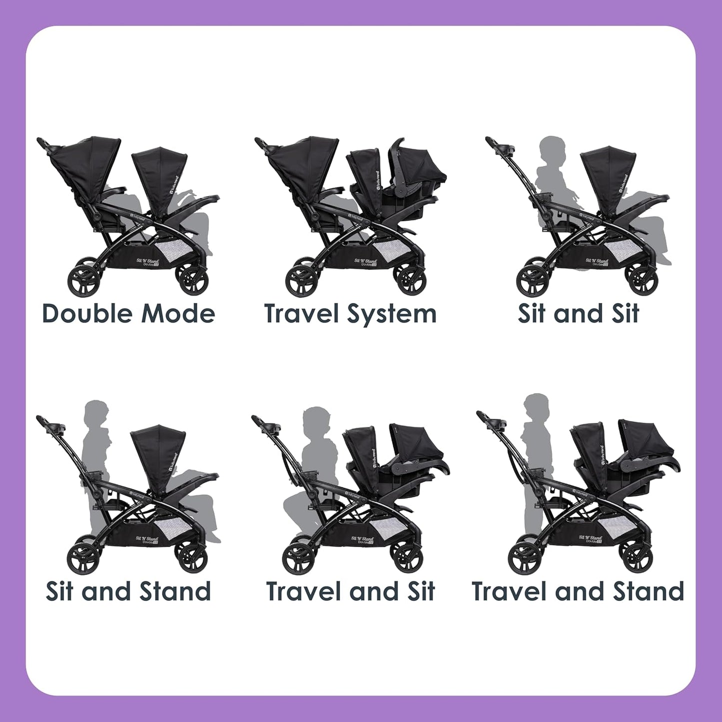 Baby Trend Sit N' Stand® Double 2.0 Stroller, Dash Black