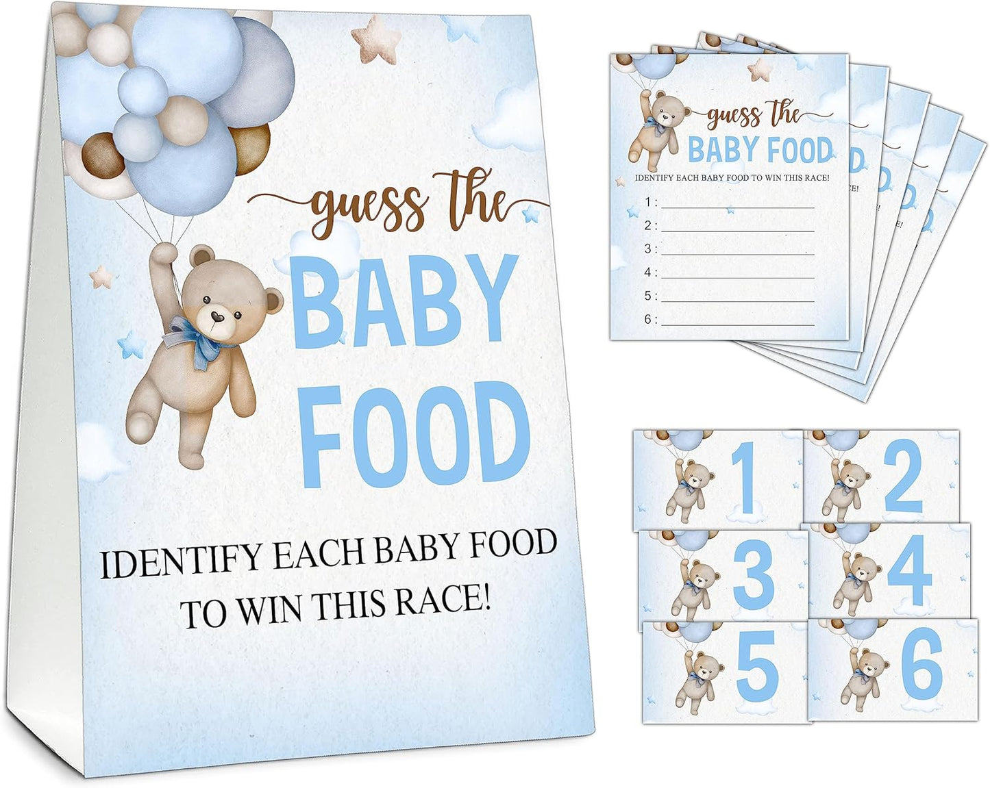 Guess the Baby Food Party Games, Baby Shower Game Set, 1 Standing Sign + 25 Answer Cards + 6 Number Cards, Boho Wild West Gender Reveal Party Decoration Supplies -B05