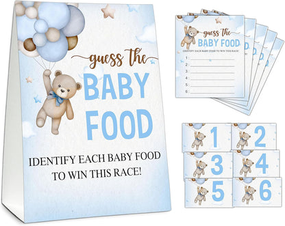 Guess the Baby Food Party Games, Baby Shower Game Set, 1 Standing Sign + 25 Answer Cards + 6 Number Cards, Boho Wild West Gender Reveal Party Decoration Supplies -B05