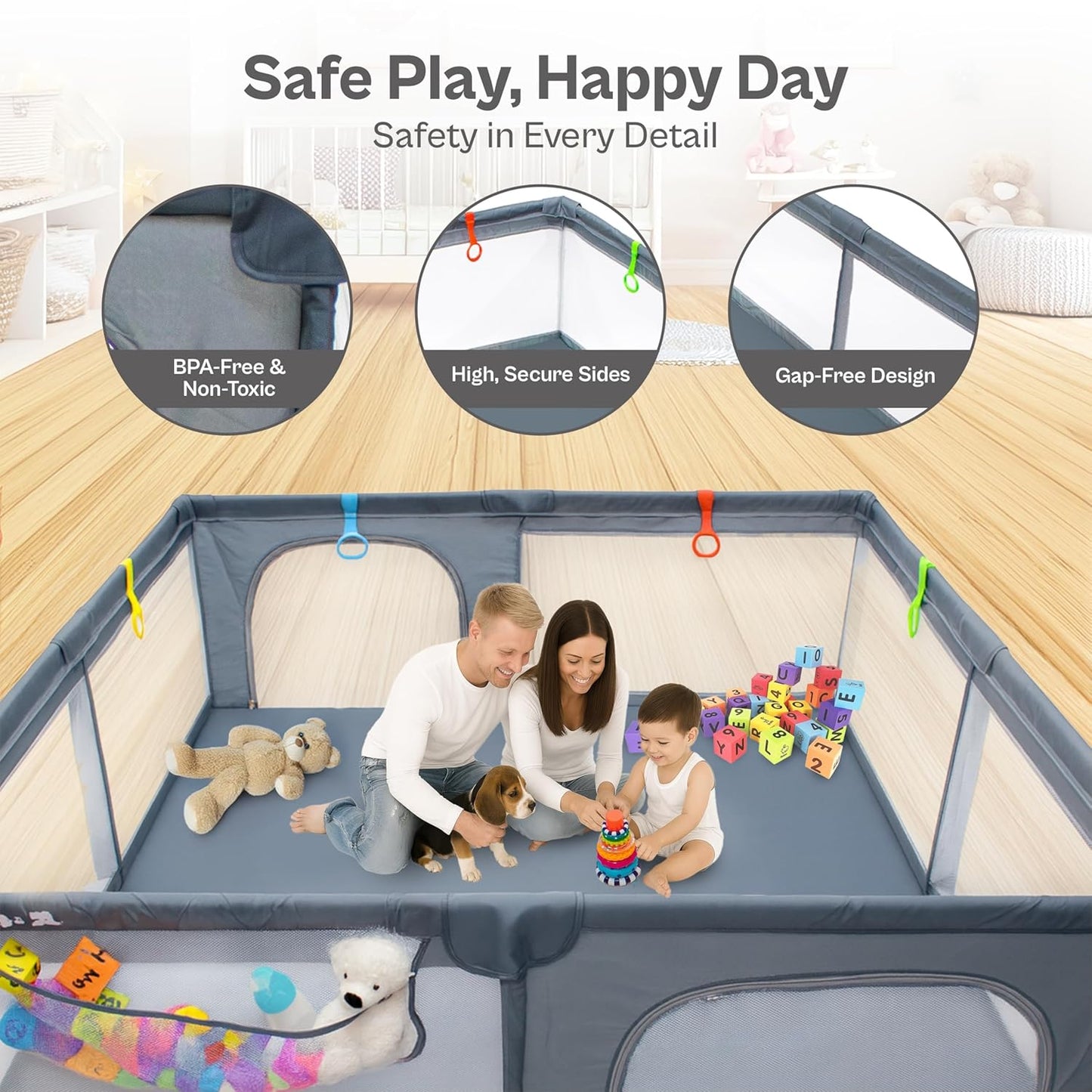 Baby Playpen 71x59 Inch Large Playpen for Babies and Toddlers Baby Playard with Zipper Gates Safety Fence Play Pen Play Yard with Soft Breathable Mesh Indoor & Outdoor Kids Activity Center Dark Gray