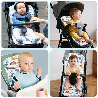 Baby Stroller Cushion,Infant Car Seat Insert-Reversible Universal Breathable and Soft Newborn seat Liner for Stroller,100% Cotton Seat Pad Liner for Newborns-34x78cm,1 Pack(Dinosaur+Grey)