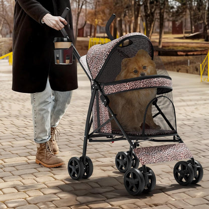 Magshion Compact Pet Stroller for Small-Medium Dogs/Cats up to 22lbs, 4-Wheel Lightweight Umbrella Shaped Portable Puppy Travel Jogger with Breathable Mesh, Cup Holder & Rear Storage, Black