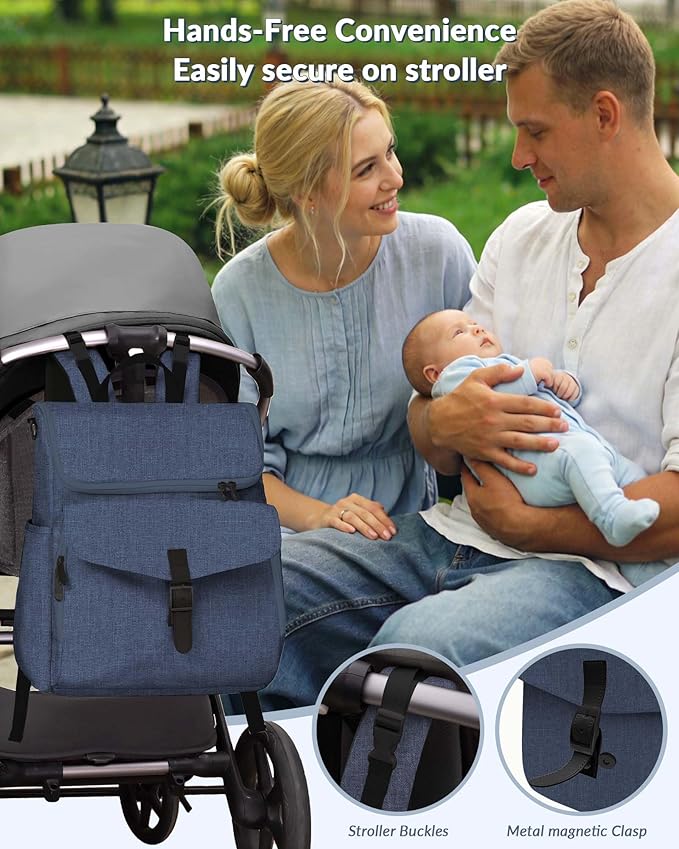 Baby Diaper Bag Backpack, 15 Pockets Newborn Baby Essential Travel bag, Multi Function Water Resistant Tote bag, Balancing Work and Life for Mon and Dad Navy Blue