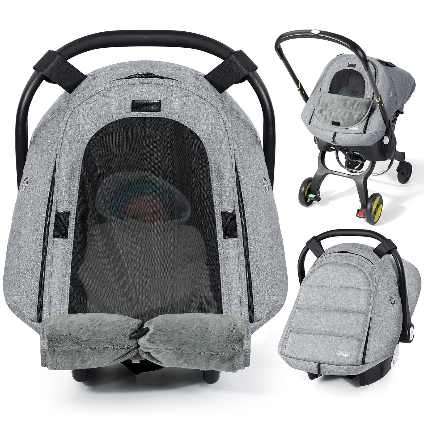Orzbow Car Seat Cover Baby - Waterproof Carseat Cover for Doona Car Seat and Stroller, Breathable Winter Infant Carseat Canopy with Zipper Access, Rain and Wind Proof, Winter Baby Essentials, Black