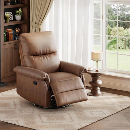 Power Recliner Chair, 270° Swivel Rocking Glider with USB Charging Port, PU Leather Upholstered Fabric and Button Tufted Backrest, Ergonomic Nursery Chair for Living Room (Beige)