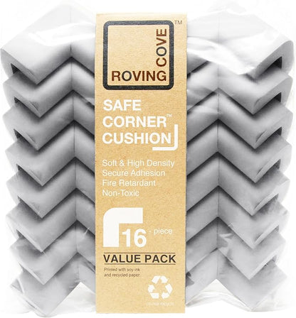 Roving Cove HeftyFit Corner Protector for Baby (16 Large Corners), Heavy-Duty Soft Rubber Foam Furniture Corner Bumper Guards, 3M Adhesive Pre-Taped, Stone Grey