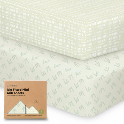 2-Pack Waterproof Pack and Play Sheets, Mini Crib Sheets Fitted for Boy, Girl - 38 x 26 Viscose from Bamboo Pack N Play Mattress Sheets for Graco, Toddler Playard Baby Crib Sheets Neutral (Blue Flax) - Colors B