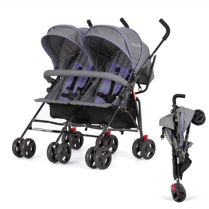 Dream On Me Volgo Twin Umbrella Stroller in Black, Lightweight Double Stroller for Infant & Toddler, Compact Easy Fold, Large Storage Basket, Large and Adjustable Canopy