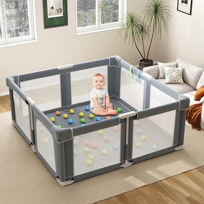 Foldable Playpen for Babies and Toddlers, 51" Portable Play Pen with Mat and Ocean Balls, Play Yard with with Visible Mesh for Inddor and Outdoor, No Assembly Required, Dark Gray