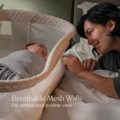 HALO BassiNest Soothing Swivel Sleeper 3.0S – Over-Bed Baby Bassinet with 360 Rotation, Adjustable Height, Breathable Mesh, Calm Sounds & Vibrations, Safe Close Sleeping, Lowering Wall for Easy Access